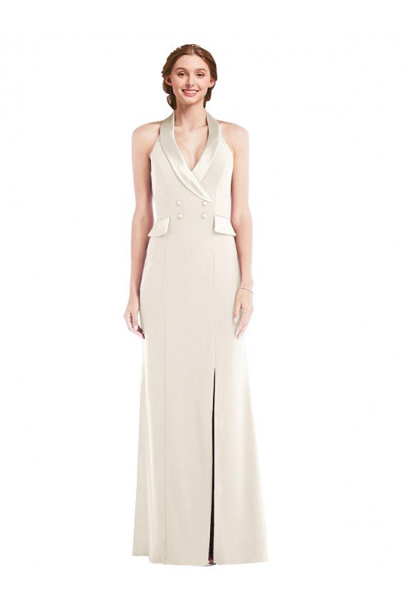 Outlet Halter Tuxedo Maxi Bridesmaid Dress / Prom Dress with Front Slit