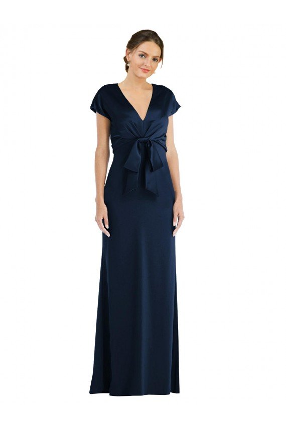 Outlet Soft Bow Blouson Bodice Trumpet Formal Crepe Bridesmaid Dress / Prom Dress