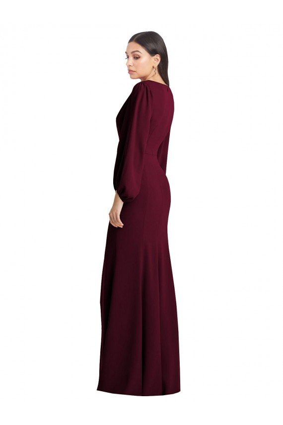 Outlet Long Puff Sleeve V-Neck Trumpet Bridesmaid Maxi Dress