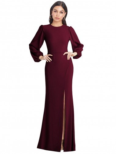 Outlet Puff Sleeves Long Maxi Briddesmaid Dress with Cutout Tie Back