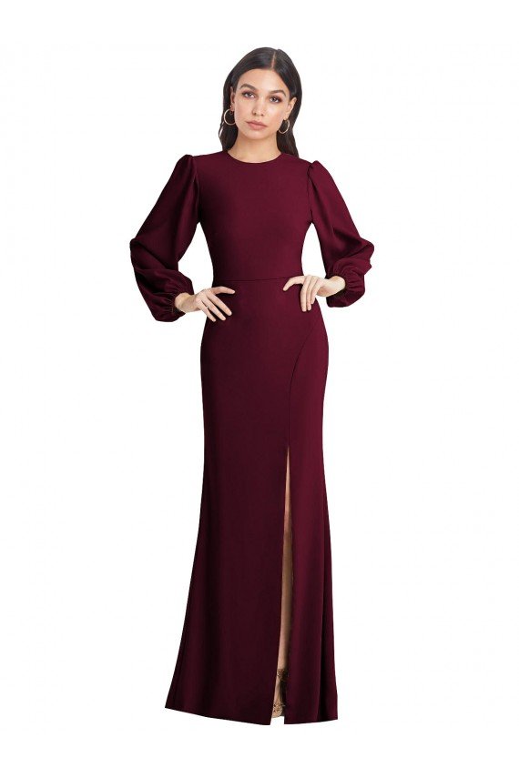 Outlet Puff Sleeves Long Maxi Briddesmaid Dress with Cutout Tie Back