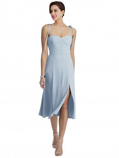 Outlet Midi Cocktail Length Bustier Crepe Bridesmaid Dress / Prom Dress with Back Bow Straps