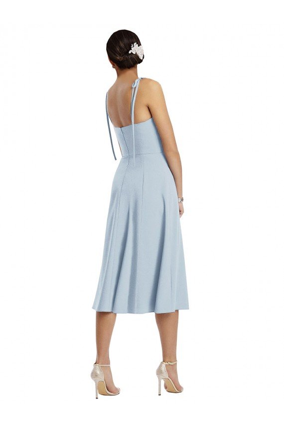 Outlet Midi Cocktail Length Bustier Crepe Bridesmaid Dress / Prom Dress with Back Bow Straps