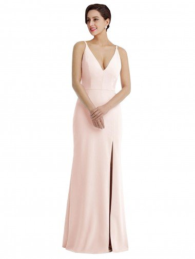 Outlet Skinny Strap Deep V-Neck Trumpet Formal Crepe Bridesmaid Dress / Prom Dress with Front Slit