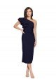 Outlet Ruched Midi Length Short Cocktail Formal Crepe Bridesmaid Dress / Prom Dress with Shoulder Ruffles