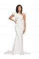 Outlet Ruched Long Sweep Train Crepe Bridesmaid Dress / Prom Dress with Shoulder Ruffles