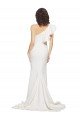 Outlet Ruched Long Sweep Train Crepe Bridesmaid Dress / Prom Dress with Shoulder Ruffles