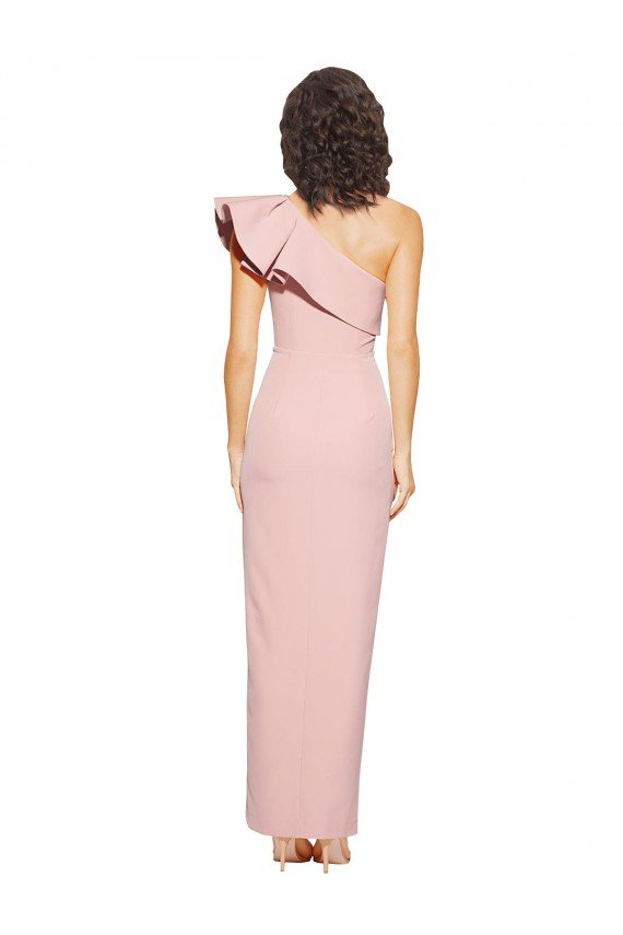 Outlet Full Length One Shoulder Formal Crepe Bridesmaid Dress / Prom Dress with Side Leg Split