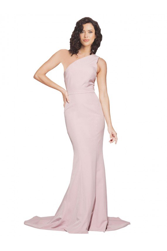 Outlet Long Sweep Train One Shoulder Crepe Bridesmaid Dress / Prom Dress with Side Leg Split