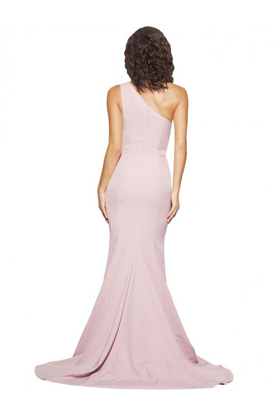 Outlet Long Sweep Train One Shoulder Crepe Bridesmaid Dress / Prom Dress with Side Leg Split