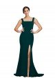 Outlet Fitted Square Neck Long Crepe Bridesmaid Dress / Prom Dress with Train and Side Split