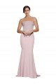 Outlet Straight Neck Long Strapless Formal Crepe Bridesmaid Dress / Prom Dress with Soft Tulle Overlay and Small Train