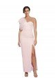 Outlet One Shoulder Tulle Overlay Sweetheart Neckline Long Formal Crepe Bridesmaid Drss with Thigh Split