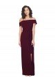 Outlet Fitted Full Length Off the Shoulder Formal Crepe Bridesmaid Dress / Prom Dress with Side Split and Waist Tie