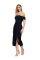 Outlet Fitted Short Cocktail Midi Length Off the Shoulder Formal Crepe Bridesmaid Dress / Prom Dress with Side Split and Waist Tie