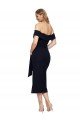 Outlet Fitted Short Cocktail Midi Length Off the Shoulder Formal Crepe Bridesmaid Dress / Prom Dress with Side Split and Waist Tie