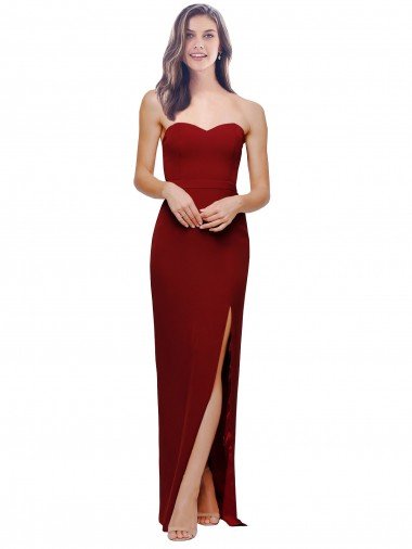 Outlet Straight Pencil Skirt Long Sweetheart Formal Crepe Bridesmaid Dress / Prom Dress with High Side Split
