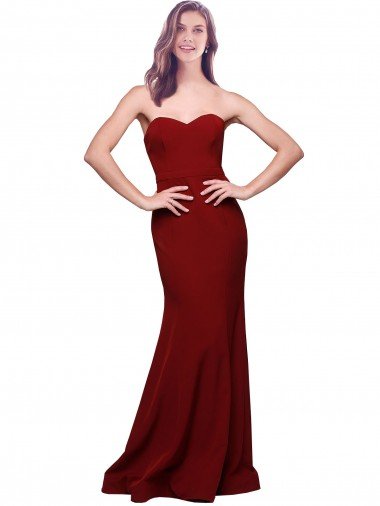 Outlet Long Full Length Sweetheart Slim Formal Crepe Bridesmaid Dress / Prom Dress with Strapless Bodice