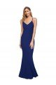Outlet Full Length V-Neckline Formal Crepe Bridesmaid Dress / Prom Dress with Thin Straps and Fulted Skirt