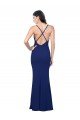 Outlet Full Length V-Neckline Formal Crepe Bridesmaid Dress / Prom Dress with Thin Straps and Fulted Skirt