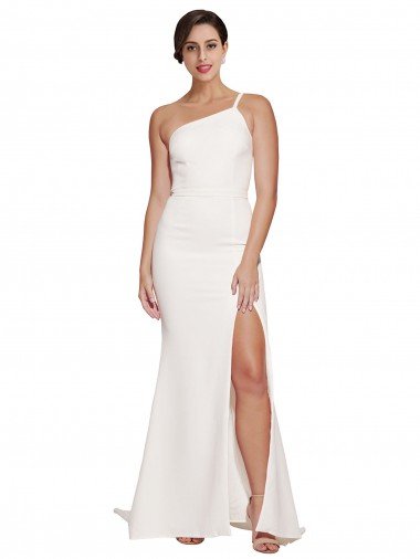 Outlet Long Sweep Train Crepe Bridesmaid Dress / Prom Dress with Side Split and One Strap