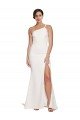 Outlet Long Sweep Train Crepe Bridesmaid Dress / Prom Dress with Side Split and One Strap