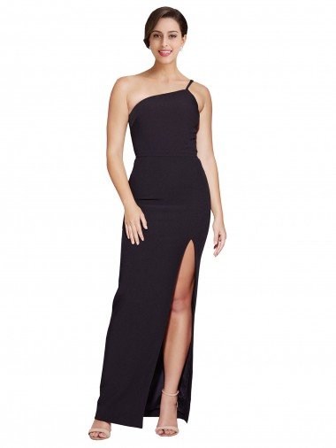Outlet Long Floor Length Formal Crepe Bridesmaid Dress / Prom Dress with Side Split and One Strap