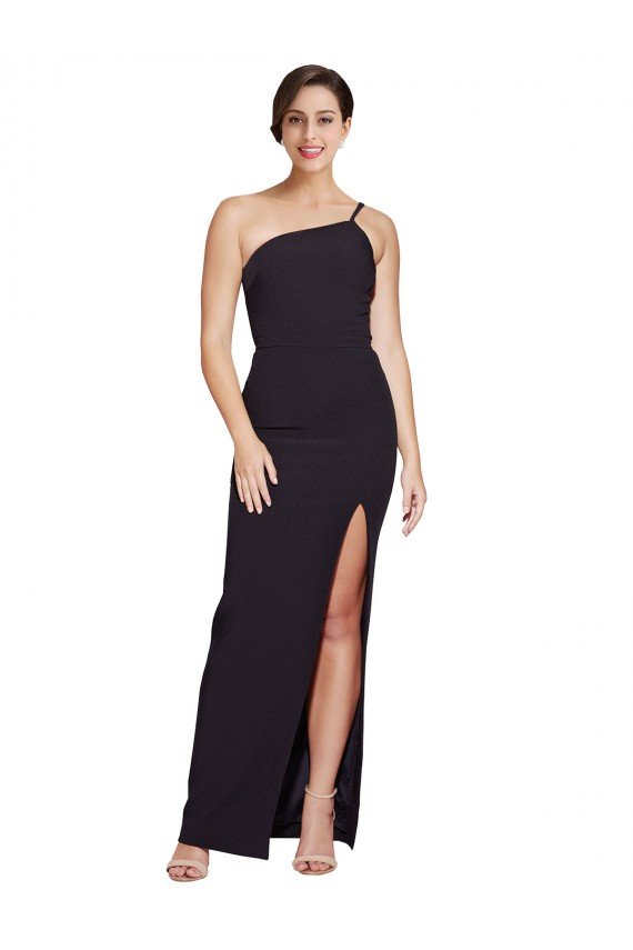 Outlet Long Floor Length Formal Crepe Bridesmaid Dress / Prom Dress with Side Split and One Strap