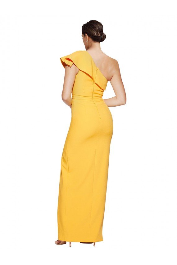 Outlet One Shoulder Floor Length Formal Crepe Bridesmaid Dress / Prom Dress with Thigh High Split