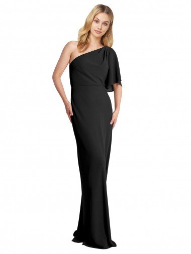 Outlet Pleated One Shoulder Flutter Sleeves Slim Formal Crepe Bridesmaid Dress / Prom Dress
