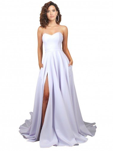 Outlet Simple Sweetheart A-Line Long Crepe Beach Wedding Dress with Front Slit