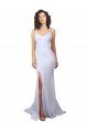 Outlet Simple Mermaid V-Neck Long Crepe Beach Wedding Dress with Right Slit