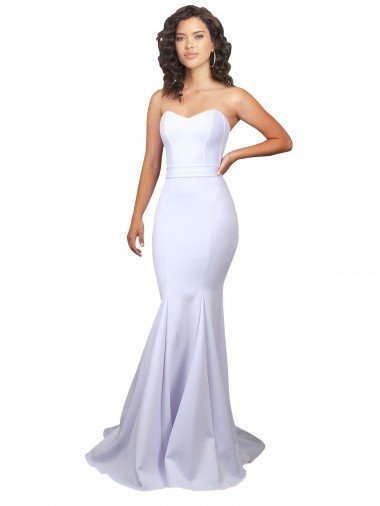 Outlet Simple Long Strapless Sweetheart Mermaid Crepe Beach Wedding Dress