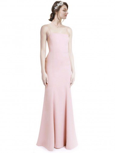Outlet Square Neck Criss Cross Open Back Slim Crepe Bridesmaid Dress / Prom Dress with Spaghetti Straps