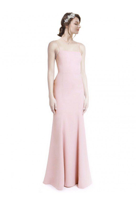 Outlet Square Neck Criss Cross Open Back Slim Crepe Bridesmaid Dress / Prom Dress with Spaghetti Straps