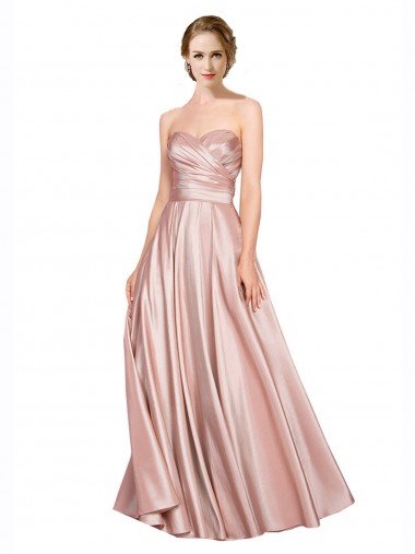Outlet Long Plated Strapless Sweetheat Formal Stretch Satin Bridesmaid Dress / Prom Dress