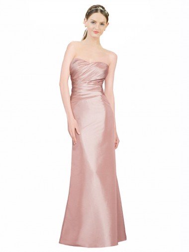 Outlet Long Strapless Formal Stretch Satin Bridesmaid Dress / Prom Dress with Pleats and Low Back