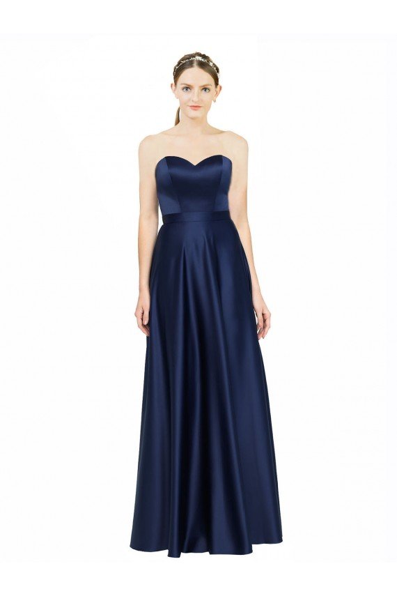 Outlet Floor Length Sweetheart Neckline Formal Stretch Satin Bridesmaid Dress with Belt