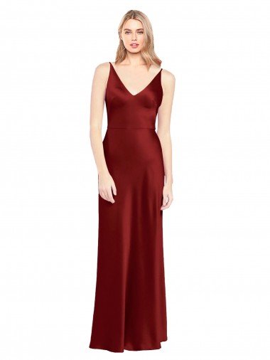 Outlet Full Length Long Formal Stretch Satin Slip Bridesmaid Dress / Prom Dress V-Back