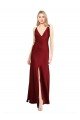 Outlet Floor Length Deep V-Back Formal Stretch Satin Bridesmaid Dress / Prom Dress with Front Slit