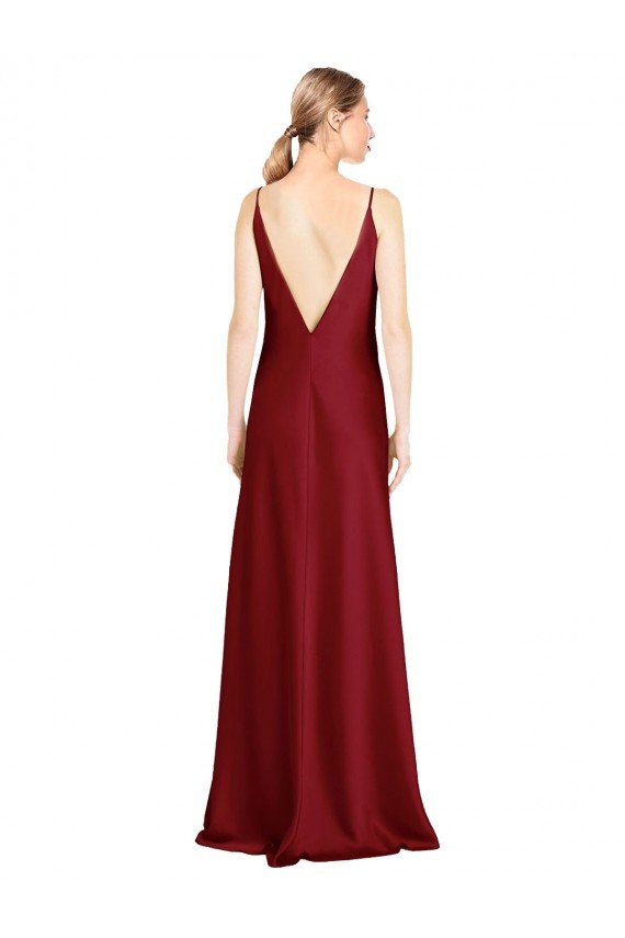 Outlet Floor Length Deep V-Back Formal Stretch Satin Bridesmaid Dress / Prom Dress with Front Slit