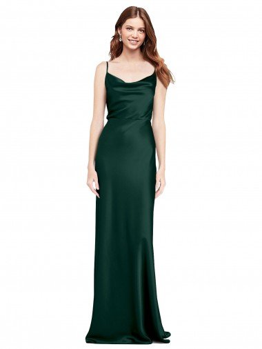 Outlet Fitted Cowl Neck Long Formal Stretch Satin Slip Bridesmaid Dress / Prom Dress with V-Back