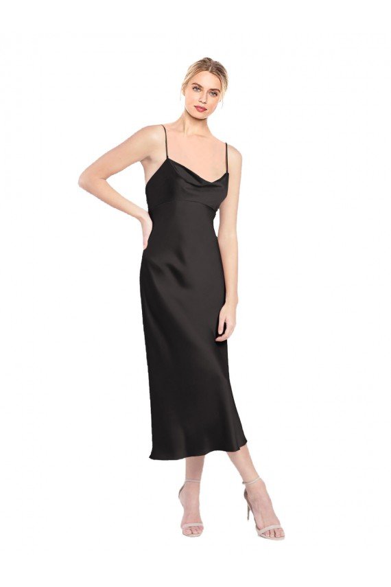Outlet Cowl Neck Midi Length Short Cocktail Formal Stretch Satin Slip Bridesmaid Dress / Prom Dress