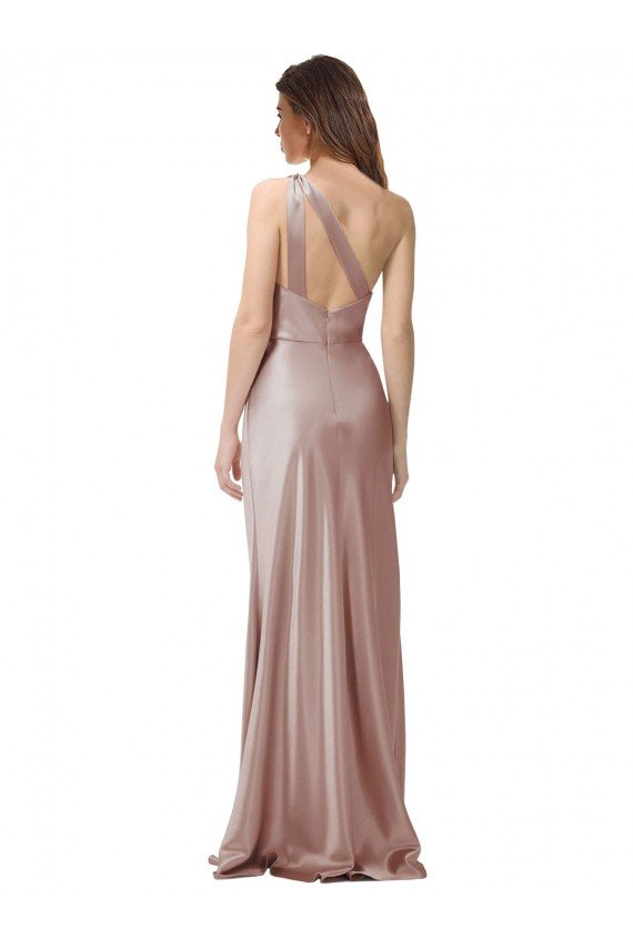 Outlet One Shoulder Black-Tie Floor Length Long Formal Stretch Satin Bridesmaid Dress / Prom Dress