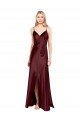 Outlet Sleek Spaghetti Straps V-Neck Formal Stretch Satin Bridesmaid Dress / Prom Dress with Center Front Slit