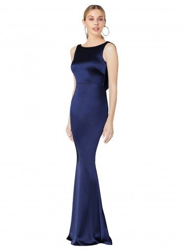 Outlet Sheath High Neck Formal Stretch Satin Bridesmaid Dress / Prom Dress Low Back