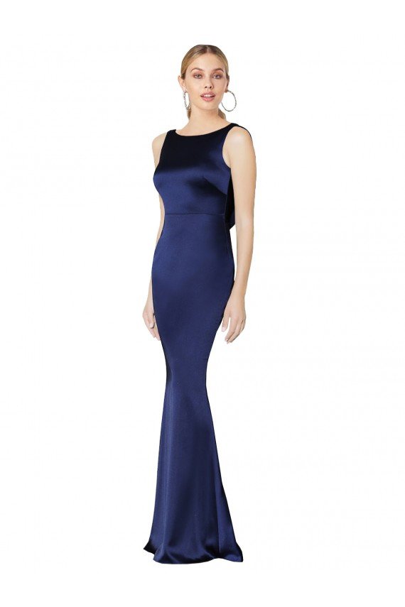 Outlet Sheath High Neck Formal Stretch Satin Bridesmaid Dress / Prom Dress Low Back