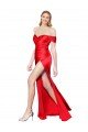 Outlet High Neck Off the Shoulder Formal Stretch Satin Bridesmaid Dress / Prom Dress with High Slit