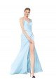 Outlet Double Straps V-Neck Sleeveless Formal Stretch Satin Bridesmaid Dress / Prom Dress with High Slit