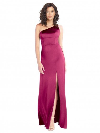 Outlet Sleek One Shoulder A-Line Long Formal Stretch Satin Bridesmaid Dress / Prom Dress with Spaghetti Straps Back